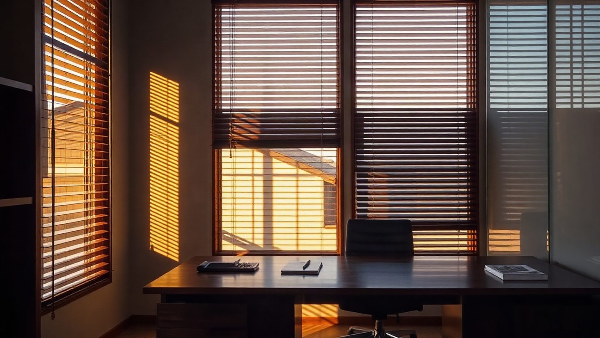 Editorial view of the Astronomynoteq advisory office in Eldoret with golden equatorial light across a walnut desk